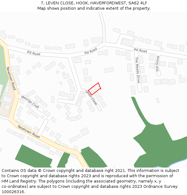 7, LEVEN CLOSE, HOOK, HAVERFORDWEST, SA62 4LF: Location map and indicative extent of plot