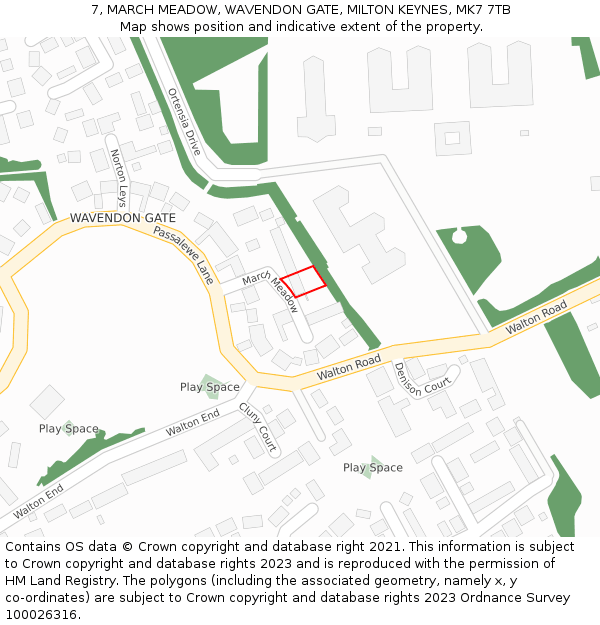 7, MARCH MEADOW, WAVENDON GATE, MILTON KEYNES, MK7 7TB: Location map and indicative extent of plot