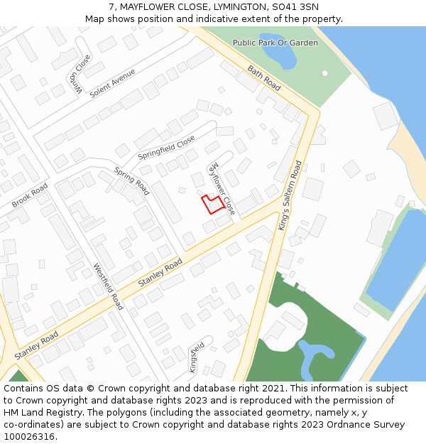 7, MAYFLOWER CLOSE, LYMINGTON, SO41 3SN: Location map and indicative extent of plot