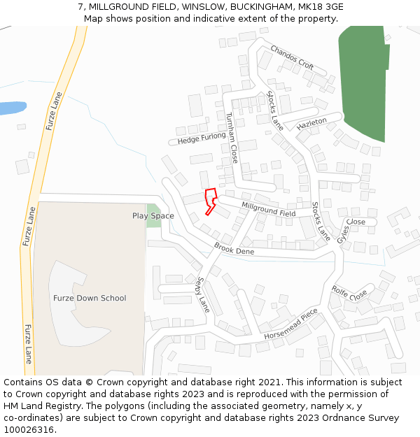 7, MILLGROUND FIELD, WINSLOW, BUCKINGHAM, MK18 3GE: Location map and indicative extent of plot