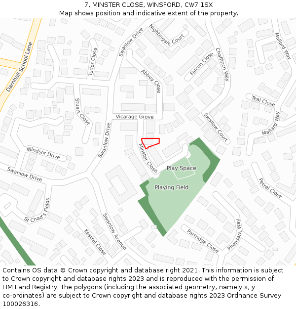 7, MINSTER CLOSE, WINSFORD, CW7 1SX: Location map and indicative extent of plot