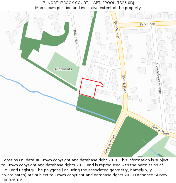 7, NORTHBROOK COURT, HARTLEPOOL, TS26 0DJ: Location map and indicative extent of plot