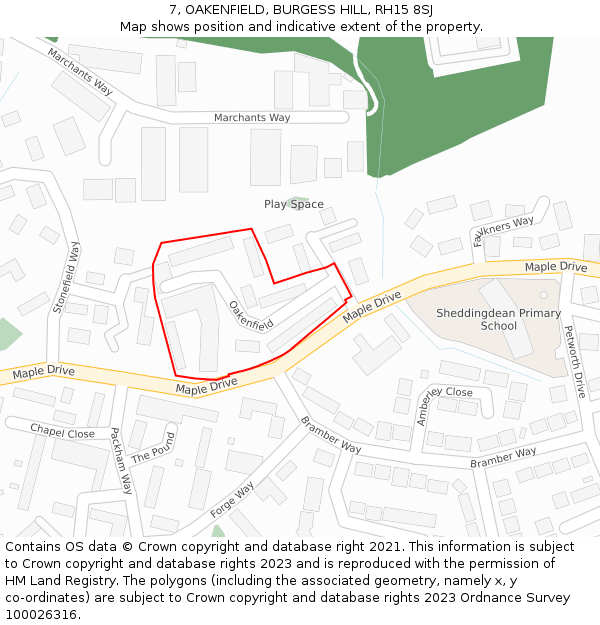 7, OAKENFIELD, BURGESS HILL, RH15 8SJ: Location map and indicative extent of plot