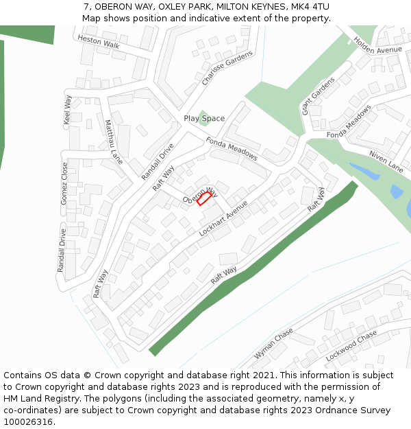 7, OBERON WAY, OXLEY PARK, MILTON KEYNES, MK4 4TU: Location map and indicative extent of plot