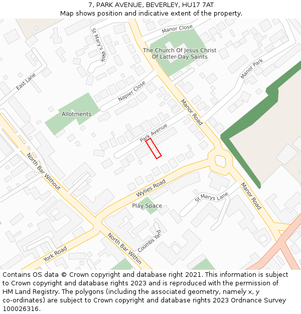 7, PARK AVENUE, BEVERLEY, HU17 7AT: Location map and indicative extent of plot