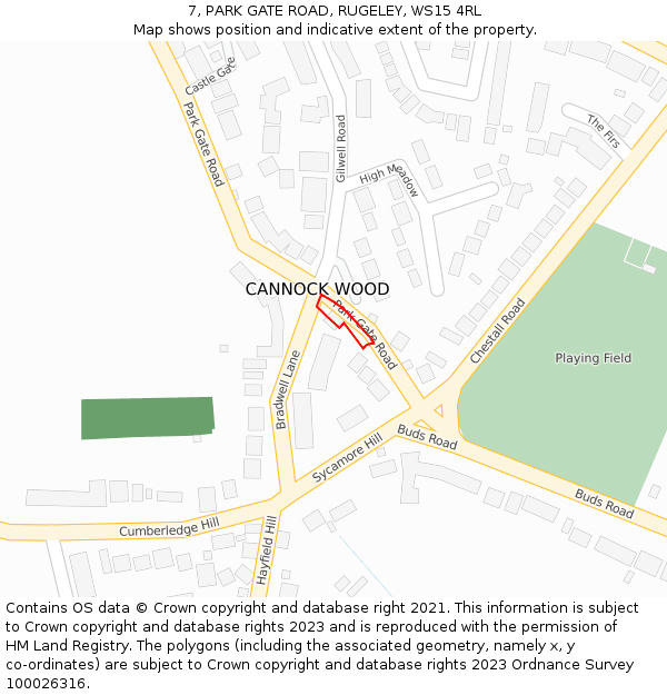 7, PARK GATE ROAD, RUGELEY, WS15 4RL: Location map and indicative extent of plot