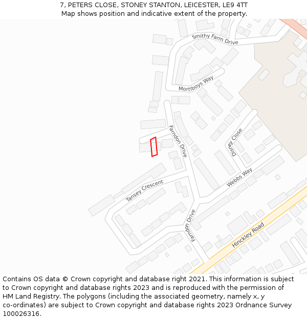 7, PETERS CLOSE, STONEY STANTON, LEICESTER, LE9 4TT: Location map and indicative extent of plot