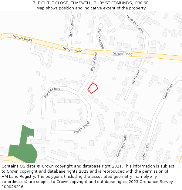 7, PIGHTLE CLOSE, ELMSWELL, BURY ST EDMUNDS, IP30 9EJ: Location map and indicative extent of plot