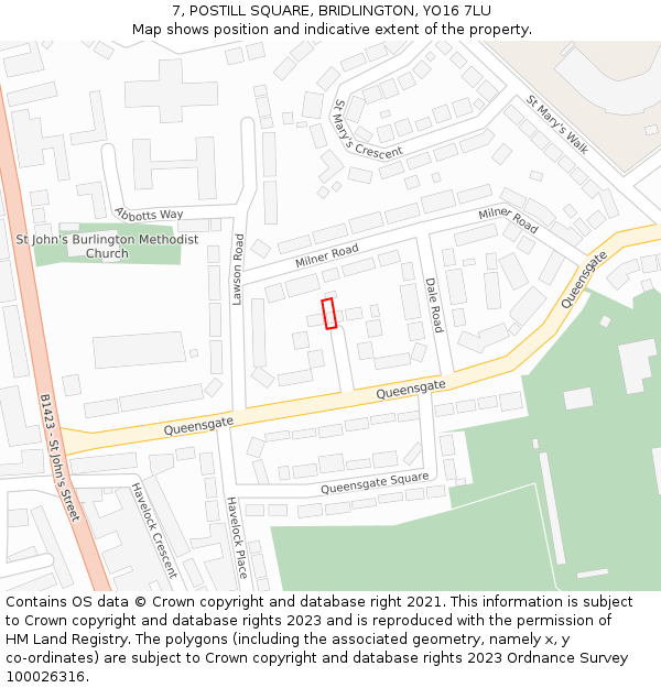 7, POSTILL SQUARE, BRIDLINGTON, YO16 7LU: Location map and indicative extent of plot