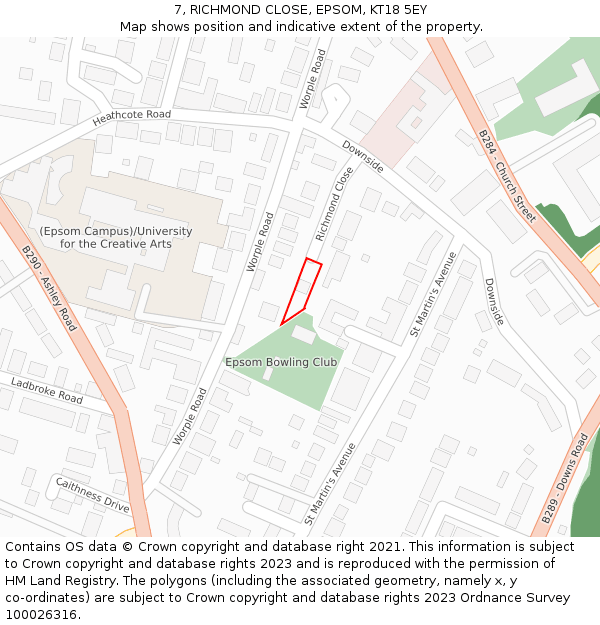 7, RICHMOND CLOSE, EPSOM, KT18 5EY: Location map and indicative extent of plot