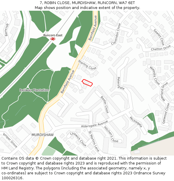 7, ROBIN CLOSE, MURDISHAW, RUNCORN, WA7 6ET: Location map and indicative extent of plot