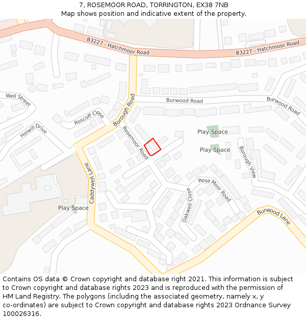 7, ROSEMOOR ROAD, TORRINGTON, EX38 7NB: Location map and indicative extent of plot