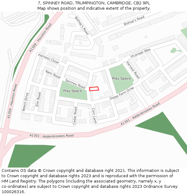 7, SPINNEY ROAD, TRUMPINGTON, CAMBRIDGE, CB2 9PL: Location map and indicative extent of plot