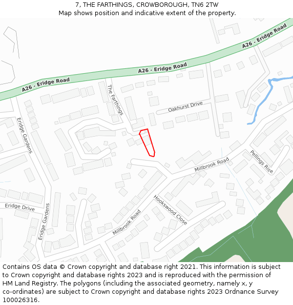 7, THE FARTHINGS, CROWBOROUGH, TN6 2TW: Location map and indicative extent of plot