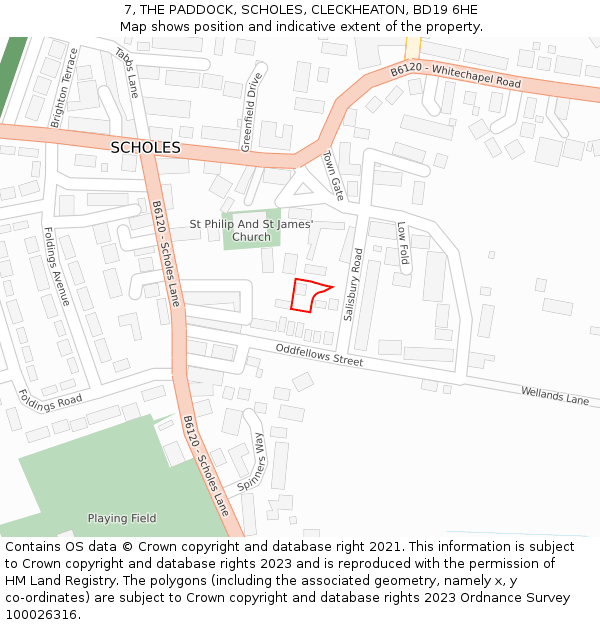 7, THE PADDOCK, SCHOLES, CLECKHEATON, BD19 6HE: Location map and indicative extent of plot