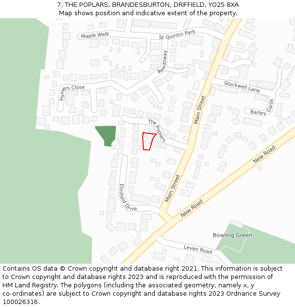 7, THE POPLARS, BRANDESBURTON, DRIFFIELD, YO25 8XA: Location map and indicative extent of plot