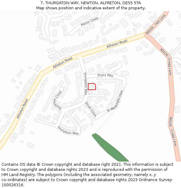 7, THURGATON WAY, NEWTON, ALFRETON, DE55 5TA: Location map and indicative extent of plot