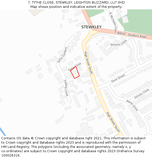 7, TYTHE CLOSE, STEWKLEY, LEIGHTON BUZZARD, LU7 0HD: Location map and indicative extent of plot