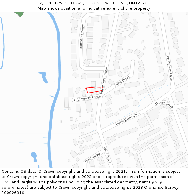 7, UPPER WEST DRIVE, FERRING, WORTHING, BN12 5RG: Location map and indicative extent of plot