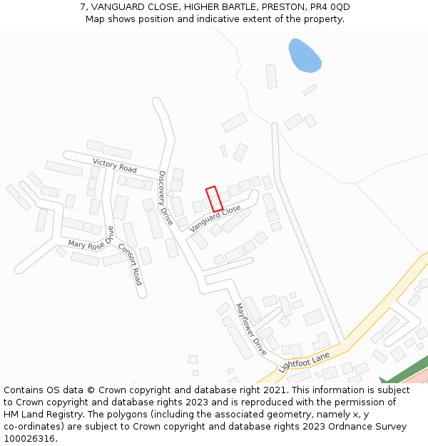 7, VANGUARD CLOSE, HIGHER BARTLE, PRESTON, PR4 0QD: Location map and indicative extent of plot