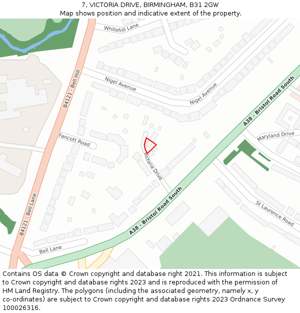 7, VICTORIA DRIVE, BIRMINGHAM, B31 2GW: Location map and indicative extent of plot