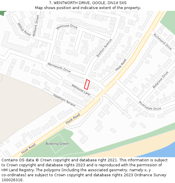 7, WENTWORTH DRIVE, GOOLE, DN14 5XS: Location map and indicative extent of plot