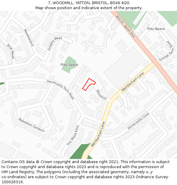 7, WOODMILL, YATTON, BRISTOL, BS49 4QG: Location map and indicative extent of plot