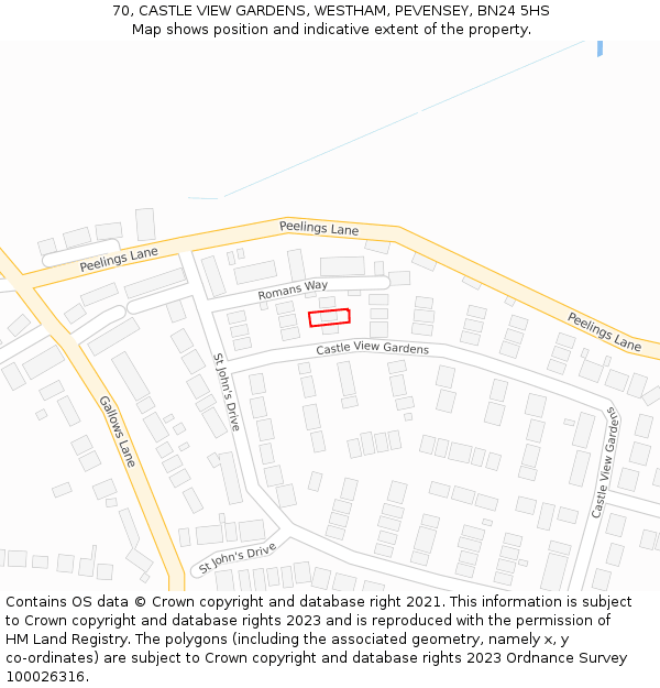 70, CASTLE VIEW GARDENS, WESTHAM, PEVENSEY, BN24 5HS: Location map and indicative extent of plot