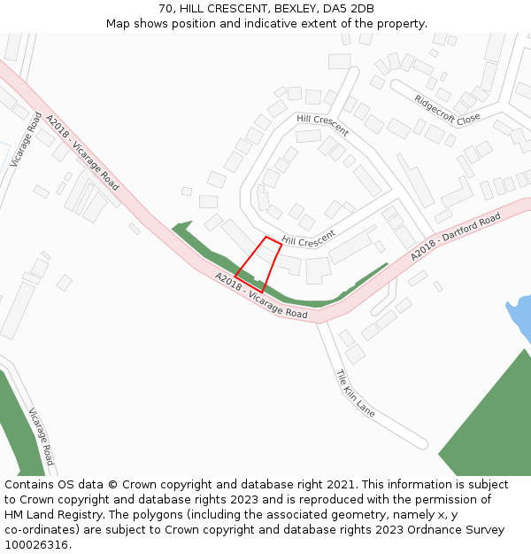 70, HILL CRESCENT, BEXLEY, DA5 2DB: Location map and indicative extent of plot