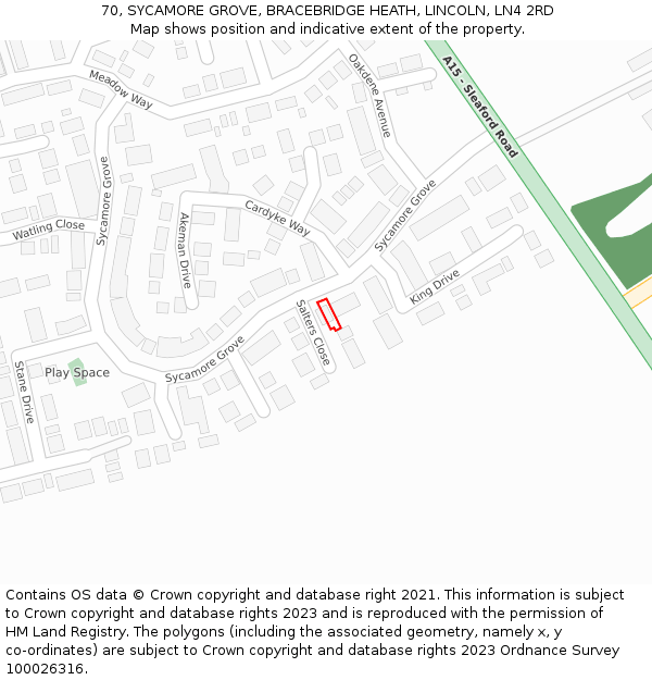 70, SYCAMORE GROVE, BRACEBRIDGE HEATH, LINCOLN, LN4 2RD: Location map and indicative extent of plot