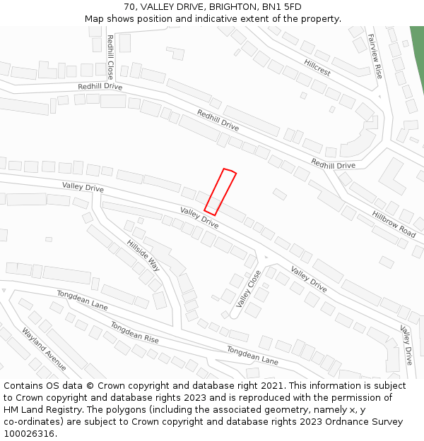 70, VALLEY DRIVE, BRIGHTON, BN1 5FD: Location map and indicative extent of plot