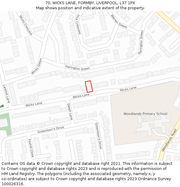 70, WICKS LANE, FORMBY, LIVERPOOL, L37 1PX: Location map and indicative extent of plot