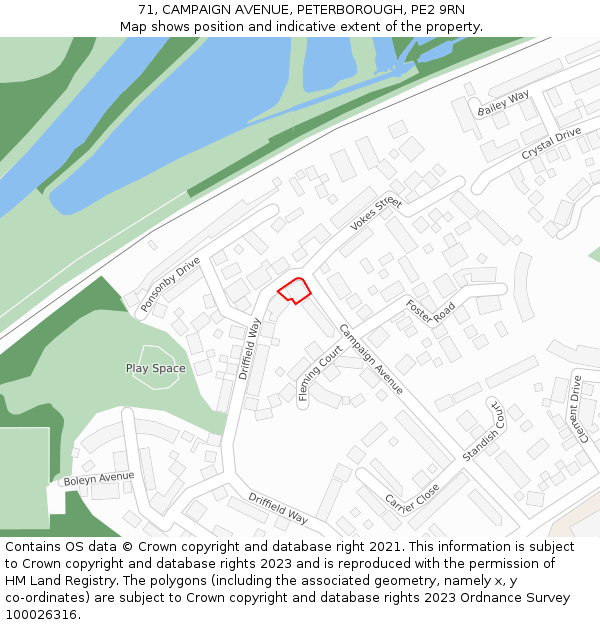 71, CAMPAIGN AVENUE, PETERBOROUGH, PE2 9RN: Location map and indicative extent of plot