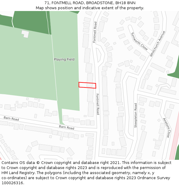 71, FONTMELL ROAD, BROADSTONE, BH18 8NN: Location map and indicative extent of plot