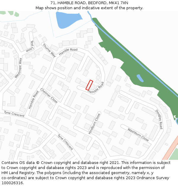 71, HAMBLE ROAD, BEDFORD, MK41 7XN: Location map and indicative extent of plot