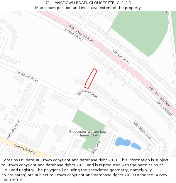 71, LANSDOWN ROAD, GLOUCESTER, GL1 3JD: Location map and indicative extent of plot