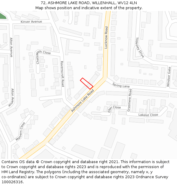 72, ASHMORE LAKE ROAD, WILLENHALL, WV12 4LN: Location map and indicative extent of plot