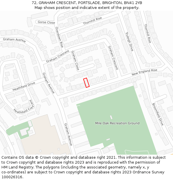 72, GRAHAM CRESCENT, PORTSLADE, BRIGHTON, BN41 2YB: Location map and indicative extent of plot