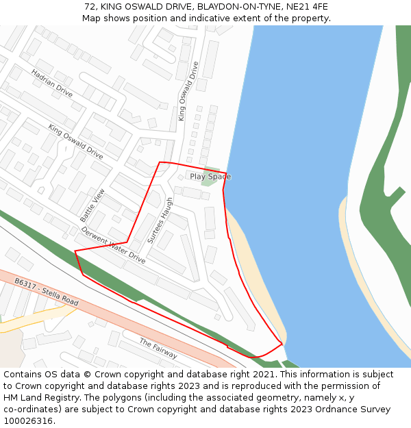 72, KING OSWALD DRIVE, BLAYDON-ON-TYNE, NE21 4FE: Location map and indicative extent of plot