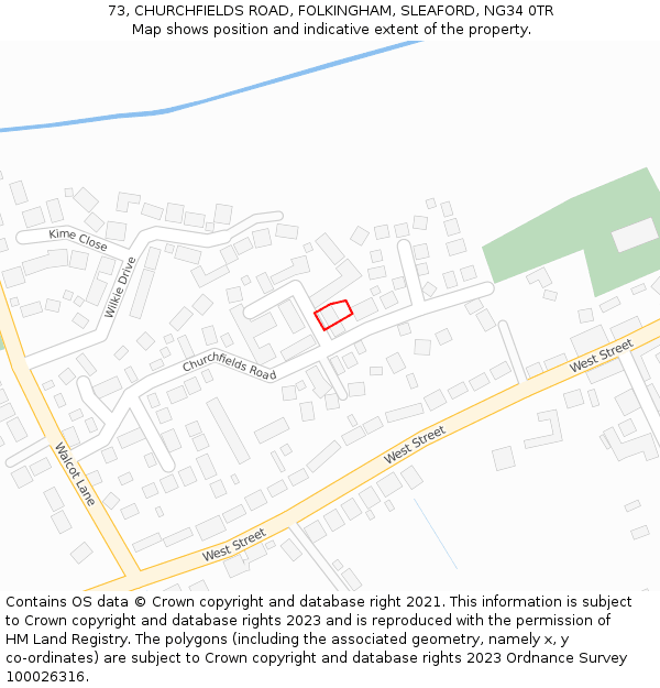 73, CHURCHFIELDS ROAD, FOLKINGHAM, SLEAFORD, NG34 0TR: Location map and indicative extent of plot