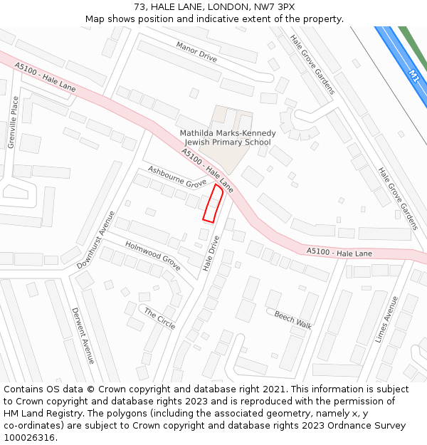 73, HALE LANE, LONDON, NW7 3PX: Location map and indicative extent of plot