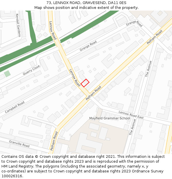 73, LENNOX ROAD, GRAVESEND, DA11 0ES: Location map and indicative extent of plot