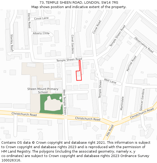 73, TEMPLE SHEEN ROAD, LONDON, SW14 7RS: Location map and indicative extent of plot