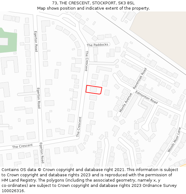 73, THE CRESCENT, STOCKPORT, SK3 8SL: Location map and indicative extent of plot