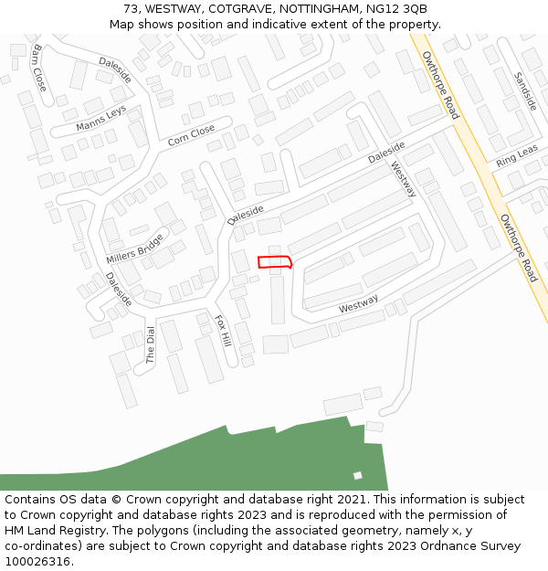 73, WESTWAY, COTGRAVE, NOTTINGHAM, NG12 3QB: Location map and indicative extent of plot