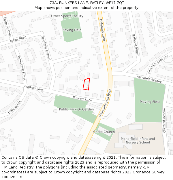 73A, BUNKERS LANE, BATLEY, WF17 7QT: Location map and indicative extent of plot