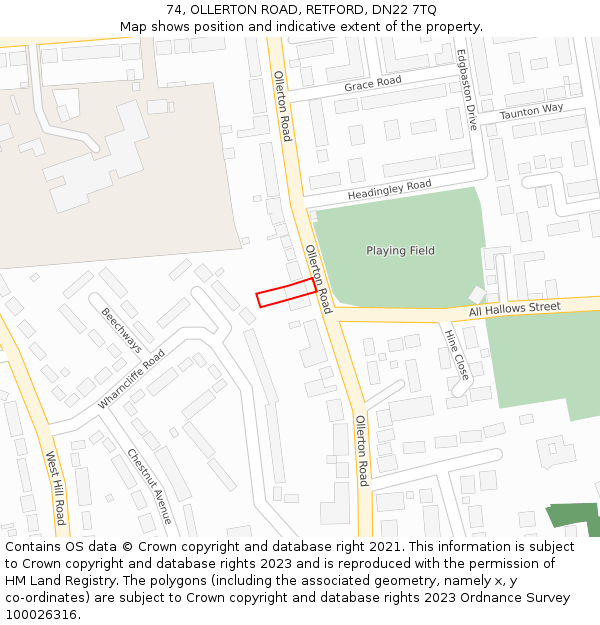 74, OLLERTON ROAD, RETFORD, DN22 7TQ: Location map and indicative extent of plot