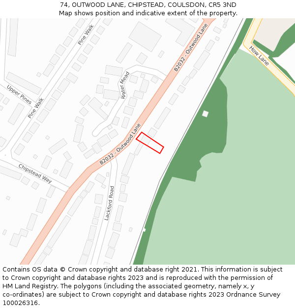 74, OUTWOOD LANE, CHIPSTEAD, COULSDON, CR5 3ND: Location map and indicative extent of plot