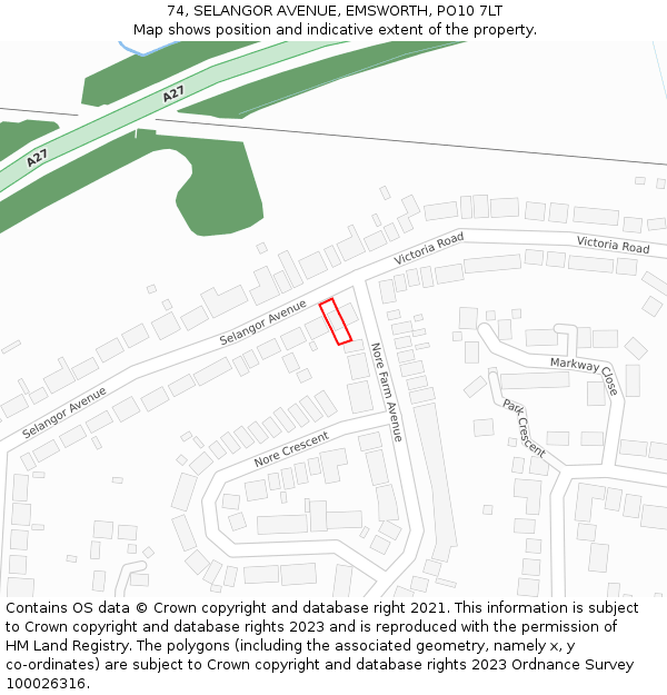 74, SELANGOR AVENUE, EMSWORTH, PO10 7LT: Location map and indicative extent of plot