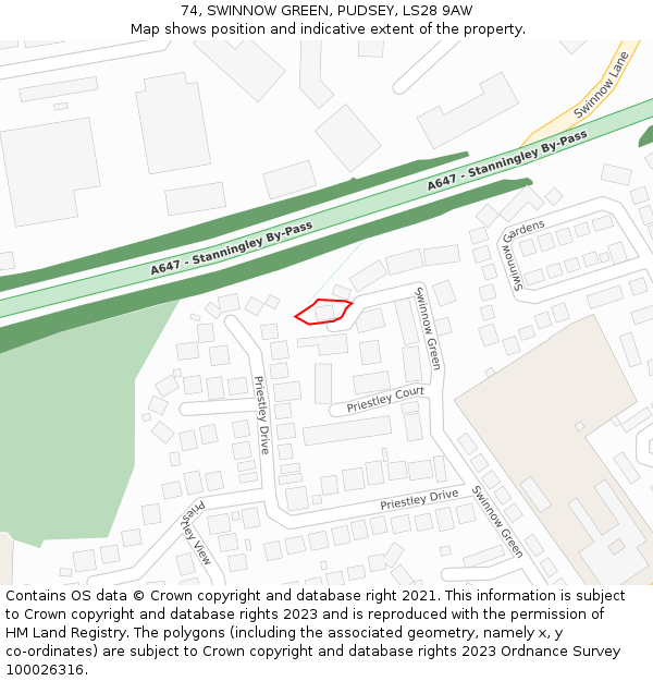 74, SWINNOW GREEN, PUDSEY, LS28 9AW: Location map and indicative extent of plot